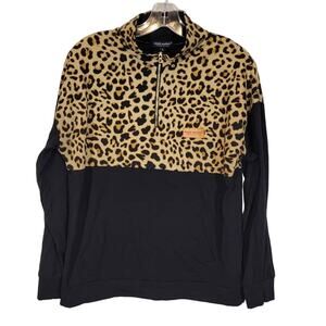 Simply Southern Women's Cheetah Print 1/4 Zip Sequined Jacket Black Yellow Large